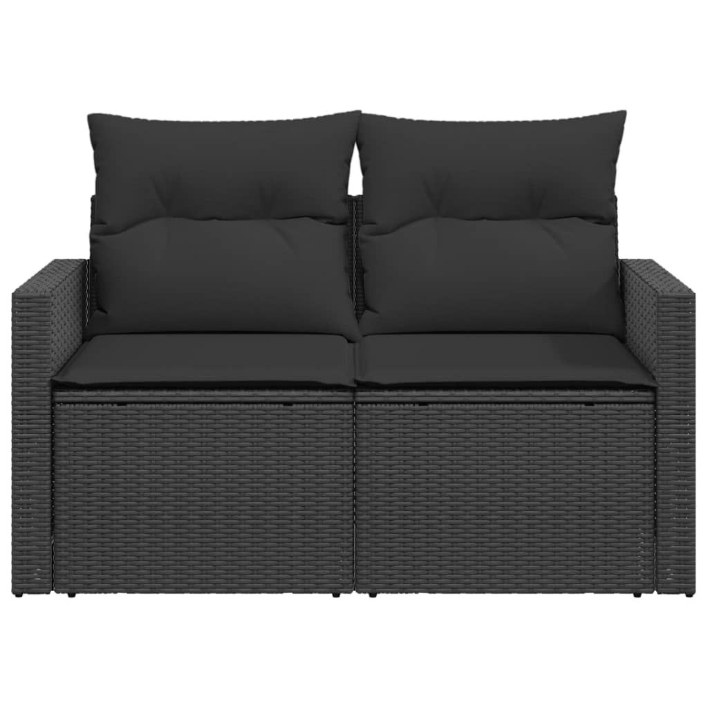Divano da Giardino con Cuscini a 2 Posti Nero in Polyrattan | homemem39