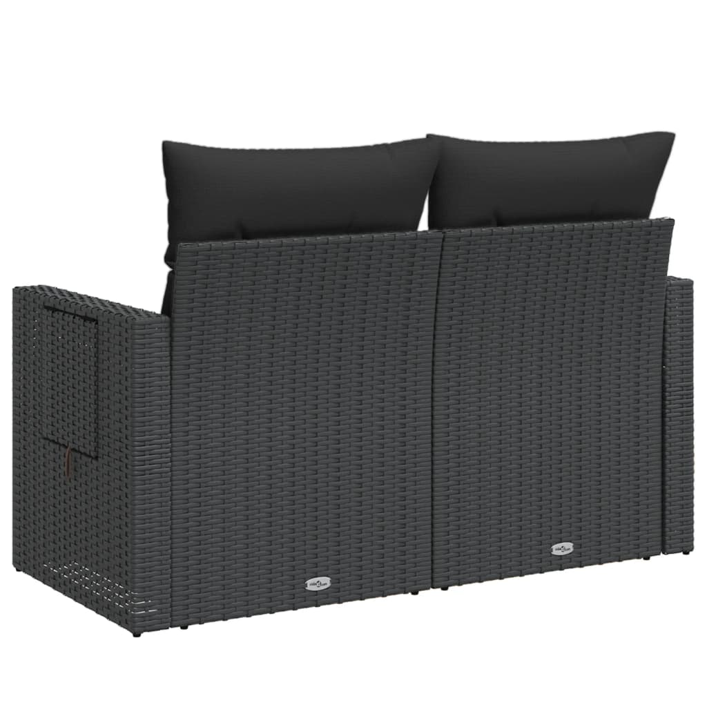 Divano da Giardino con Cuscini a 2 Posti Nero in Polyrattan | homemem39