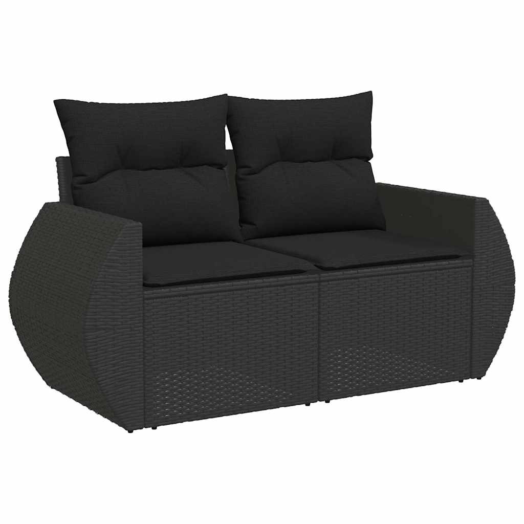 Divano da Giardino con Cuscini a 2 Posti Nero in Polyrattan | homemem39
