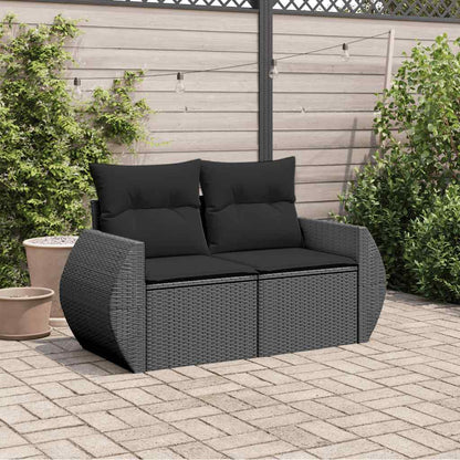 Divano da Giardino con Cuscini a 2 Posti Nero in Polyrattan | homemem39