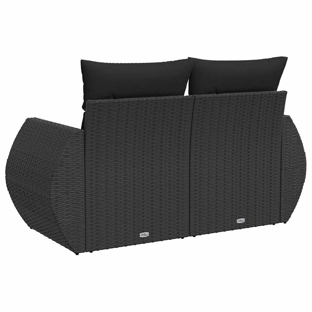 Divano da Giardino con Cuscini a 2 Posti Nero in Polyrattan | homemem39