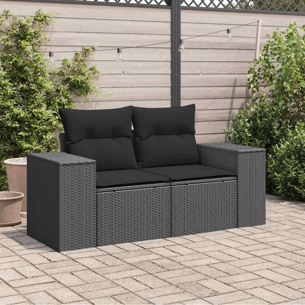 Divano da giardino con cuscini 2 posti nero in polyrattan | homemem39