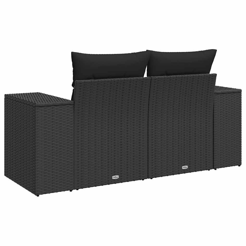 Divano da giardino con cuscini 2 posti nero in polyrattan | homemem39