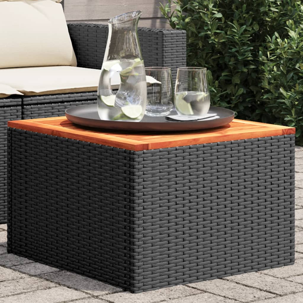 Tavolo da Giardino Nero 55x55x37 cm Polyrattan e Legno Acacia - homemem39