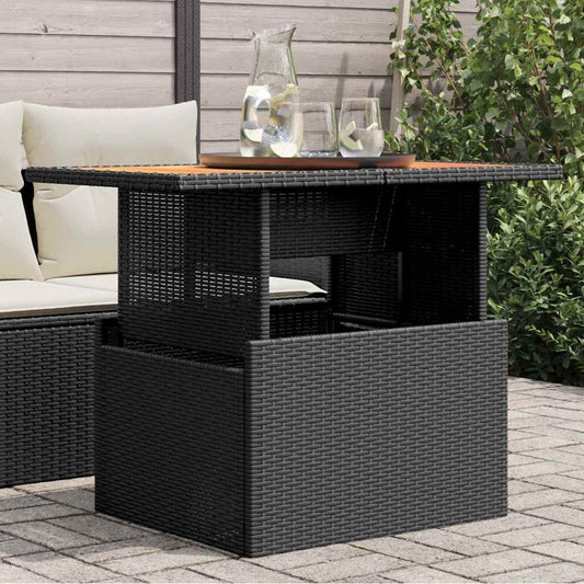 Tavolo da Giardino Nero 100x55x73 cm Polyrattan e Legno Acacia - homemem39