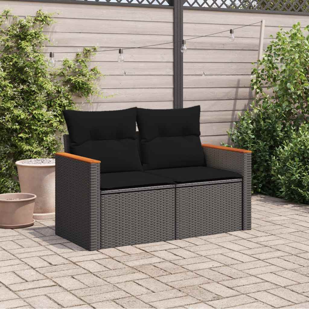 Divano da giardino con cuscini 2 posti nero in polyrattan | homemem39