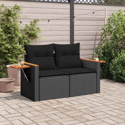 Divano da Giardino con Cuscini a 2 Posti Nero in Polyrattan | homemem39
