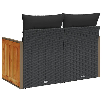 Divano da Giardino con Cuscini a 2 Posti Nero in Polyrattan | homemem39