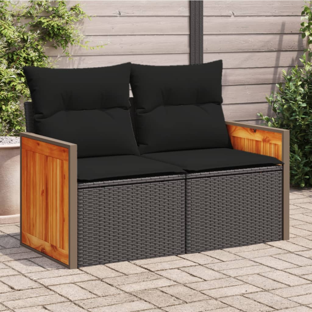 Divano da Giardino con Cuscini a 2 Posti Nero in Polyrattan | homemem39
