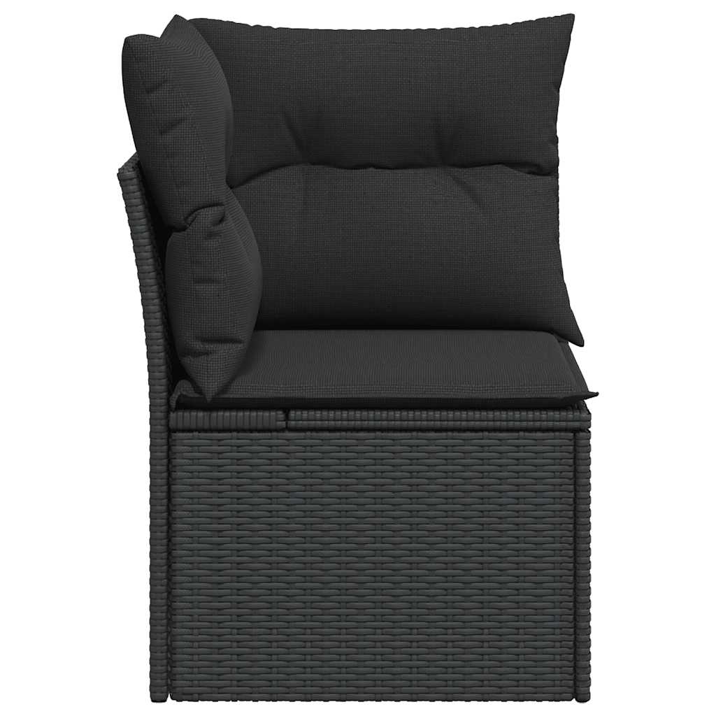 Divano da giardino angolare con cuscini nero in polyrattan | homemem39