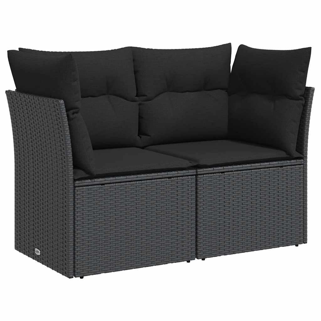 Divano da giardino con cuscini 2 posti nero in polyrattan | homemem39