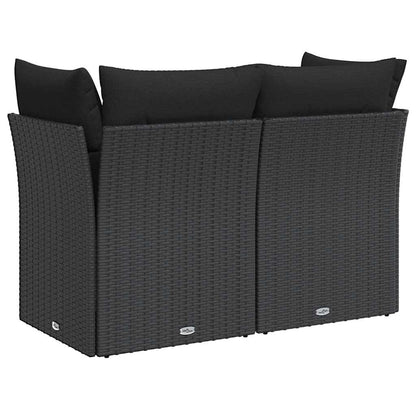 Divano da giardino con cuscini 2 posti nero in polyrattan | homemem39