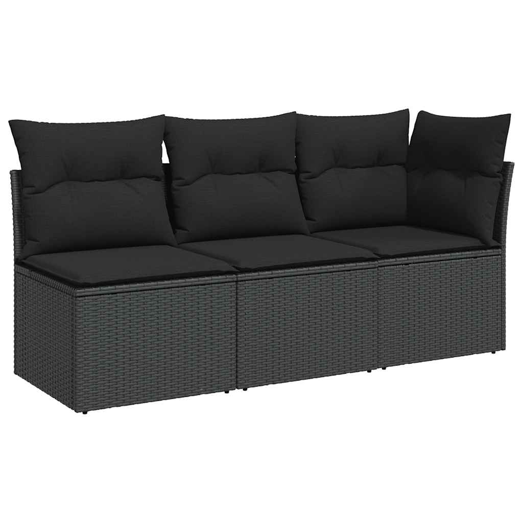 Divano da giardino con cuscini 3 posti nero in polyrattan | homemem39