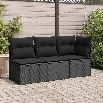 Divano da giardino con cuscini 3 posti nero in polyrattan | homemem39