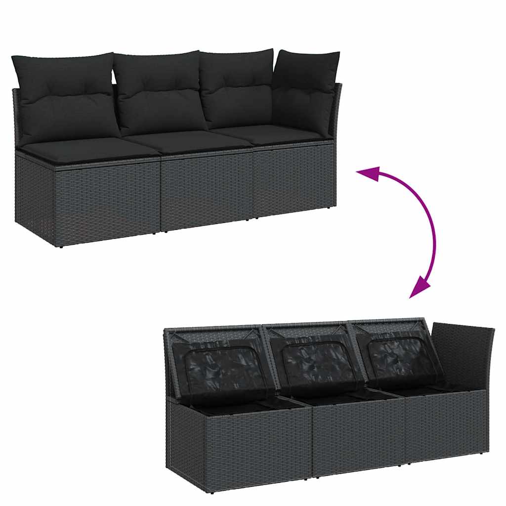 Divano da giardino con cuscini 3 posti nero in polyrattan | homemem39