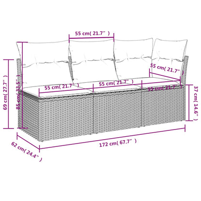 Divano da giardino con cuscini 3 posti nero in polyrattan | homemem39