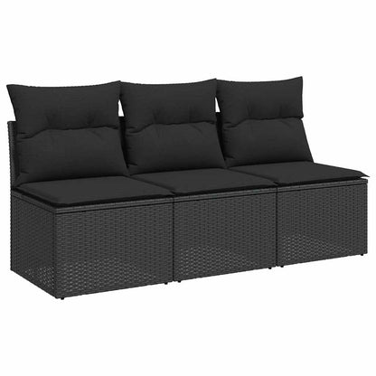 Divano da giardino con cuscini 3 posti nero in polyrattan | homemem39