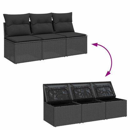 Divano da giardino con cuscini 3 posti nero in polyrattan | homemem39