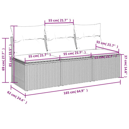 Divano da giardino con cuscini 3 posti nero in polyrattan | homemem39