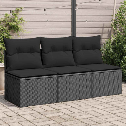 Divano da giardino con cuscini 3 posti nero in polyrattan | homemem39