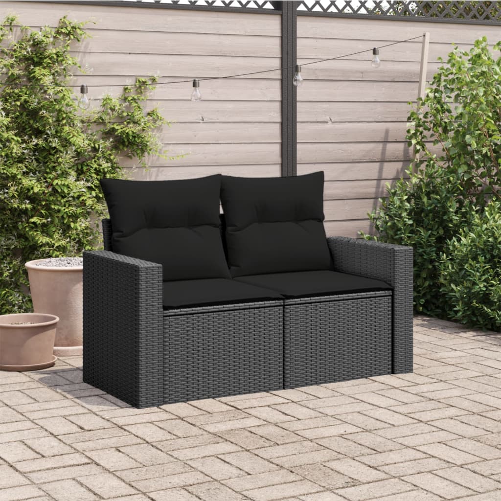 Divano da giardino con cuscini 2 posti nero in polyrattan | homemem39