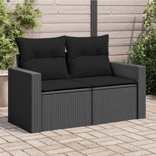 Divano da giardino con cuscini 2 posti nero in polyrattan | homemem39