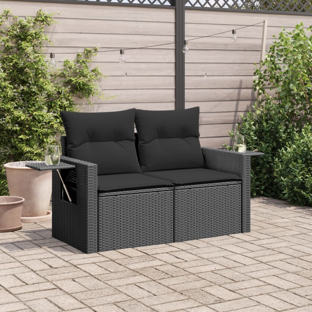 Divano da Giardino con Cuscini a 2 Posti Nero in Polyrattan | homemem39