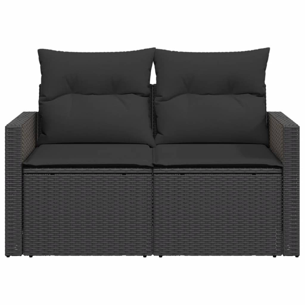Divano da Giardino con Cuscini a 2 Posti Nero in Polyrattan | homemem39