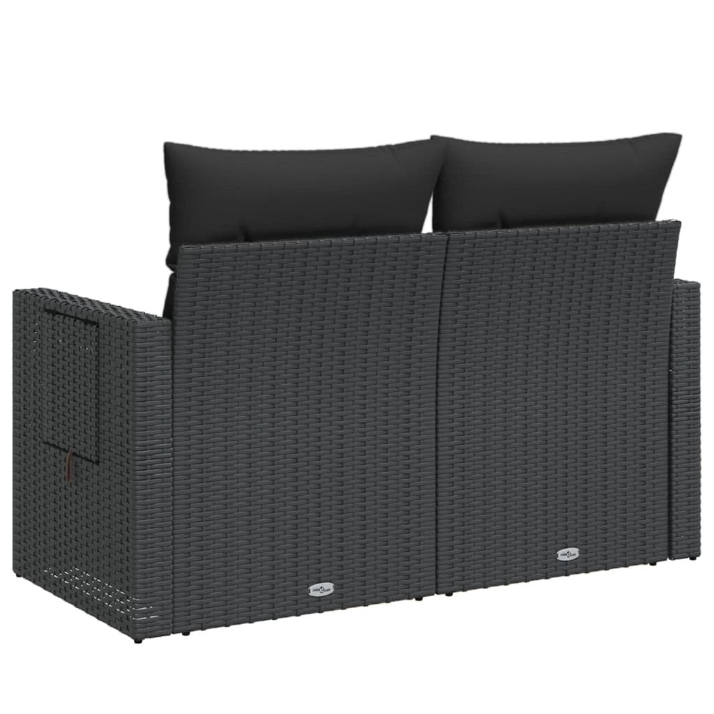 Divano da Giardino con Cuscini a 2 Posti Nero in Polyrattan | homemem39