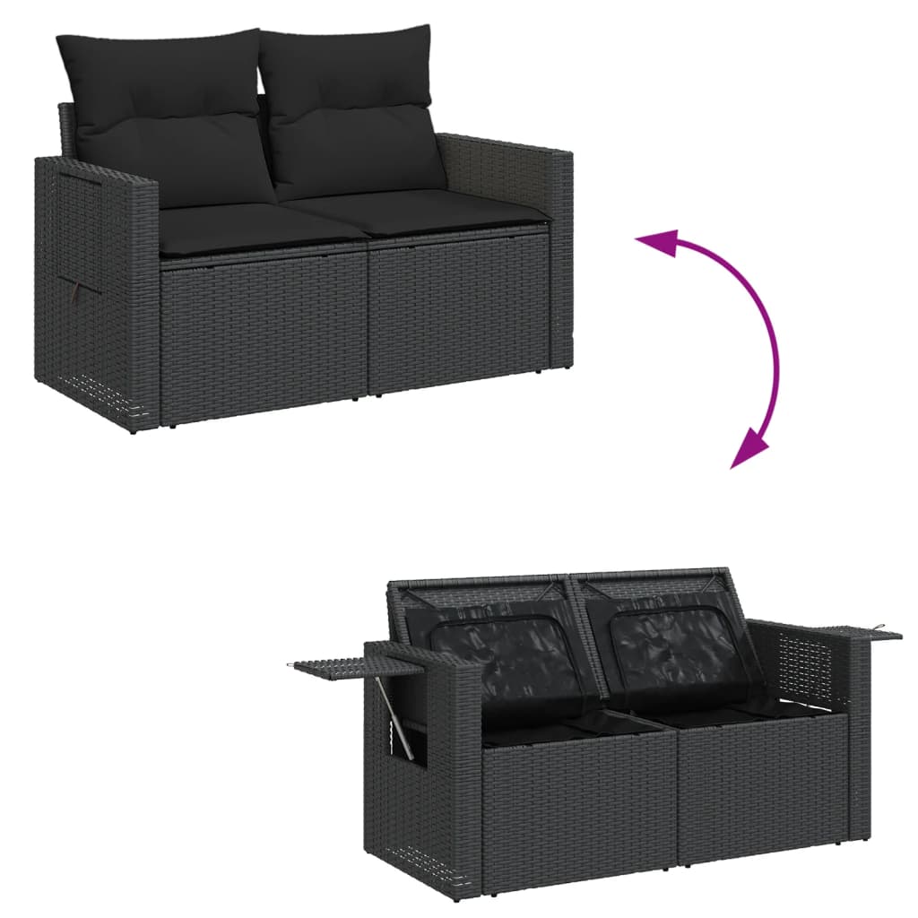 Divano da Giardino con Cuscini a 2 Posti Nero in Polyrattan | homemem39