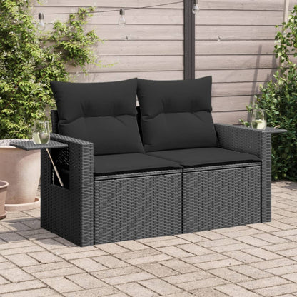 Divano da Giardino con Cuscini a 2 Posti Nero in Polyrattan | homemem39