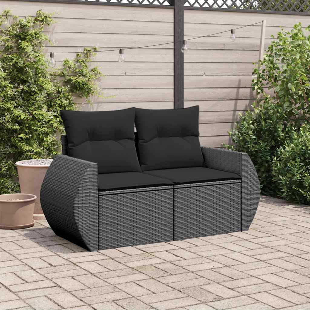 Divano da giardino con cuscini 2 posti nero in polyrattan | homemem39