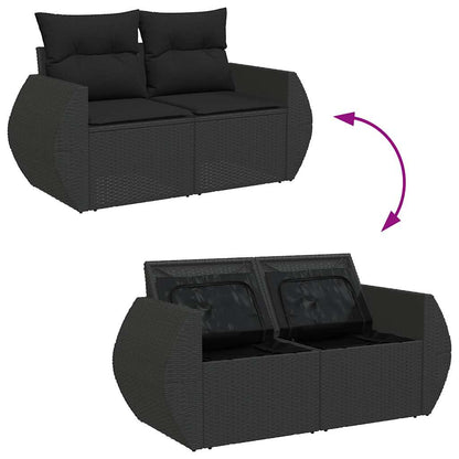 Divano da giardino con cuscini 2 posti nero in polyrattan | homemem39