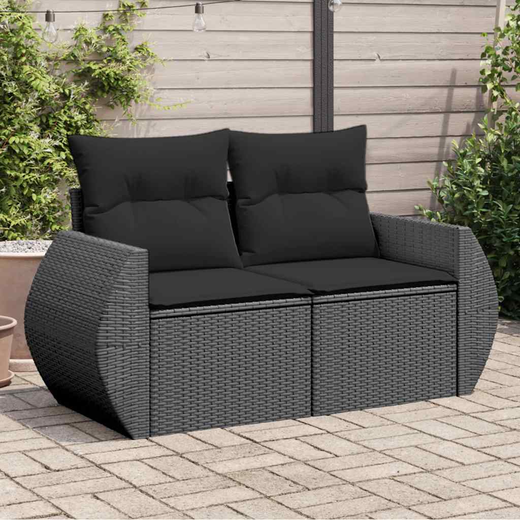 Divano da giardino con cuscini 2 posti nero in polyrattan | homemem39