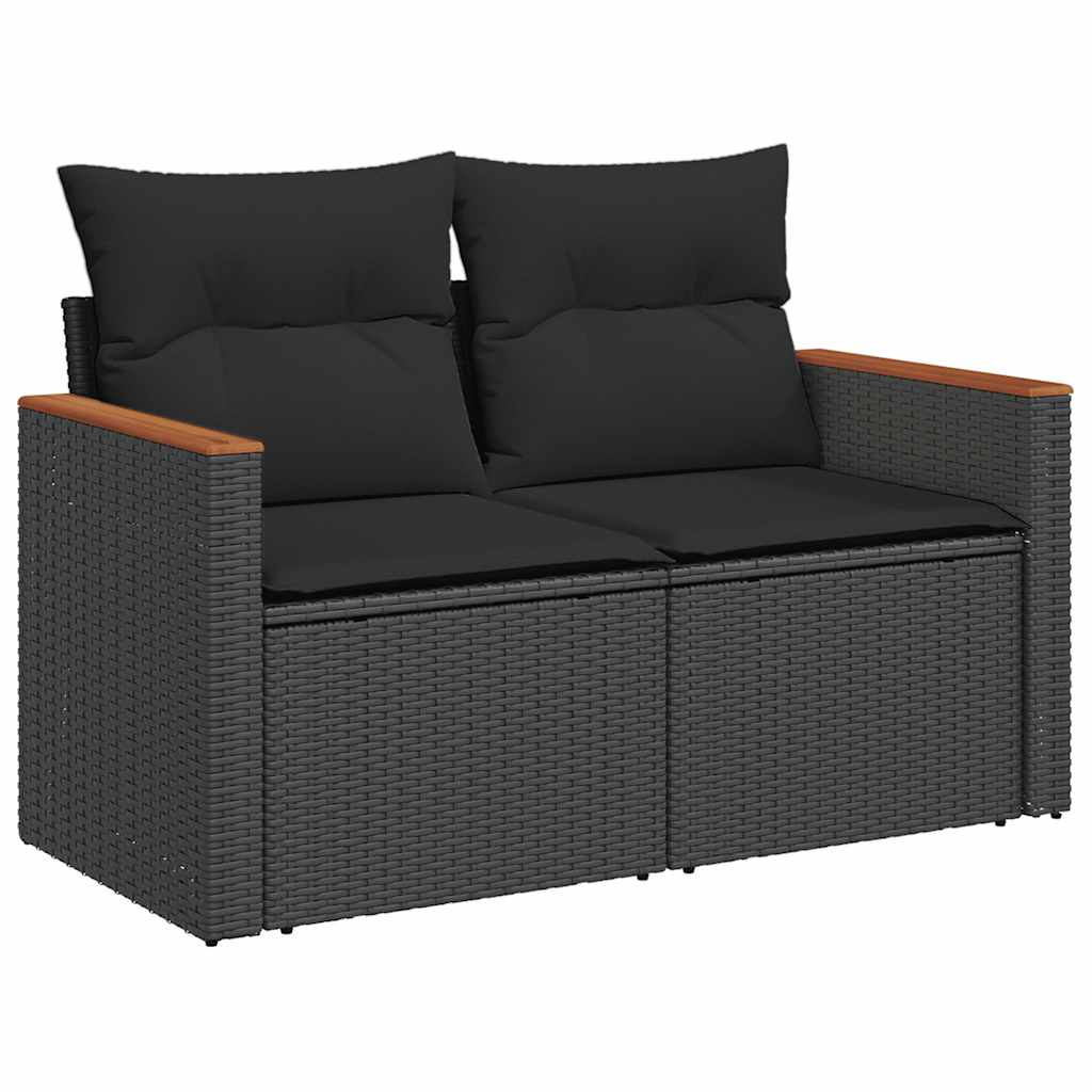 Divano da Giardino con Cuscini a 2 Posti Nero in Polyrattan | homemem39