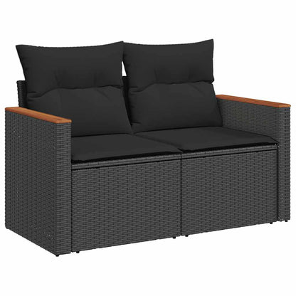 Divano da Giardino con Cuscini a 2 Posti Nero in Polyrattan | homemem39