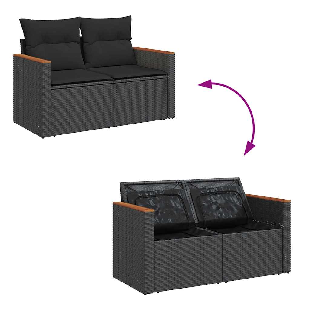 Divano da Giardino con Cuscini a 2 Posti Nero in Polyrattan | homemem39