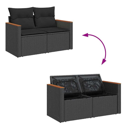 Divano da Giardino con Cuscini a 2 Posti Nero in Polyrattan | homemem39
