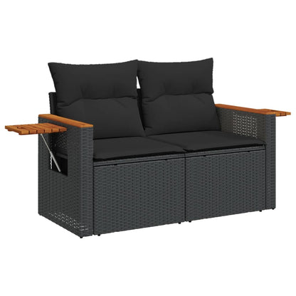 Divano da Giardino con Cuscini a 2 Posti Nero in Polyrattan | homemem39
