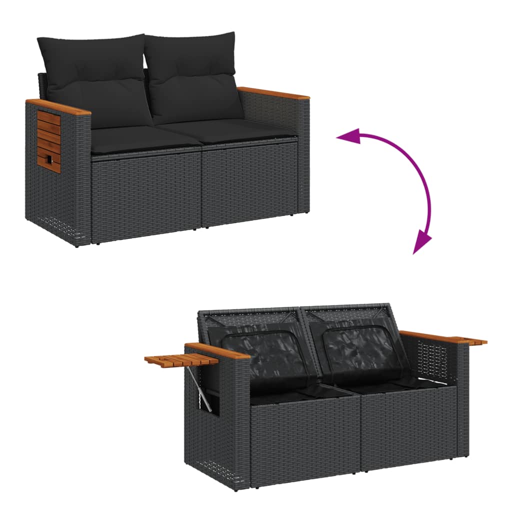 Divano da Giardino con Cuscini a 2 Posti Nero in Polyrattan | homemem39