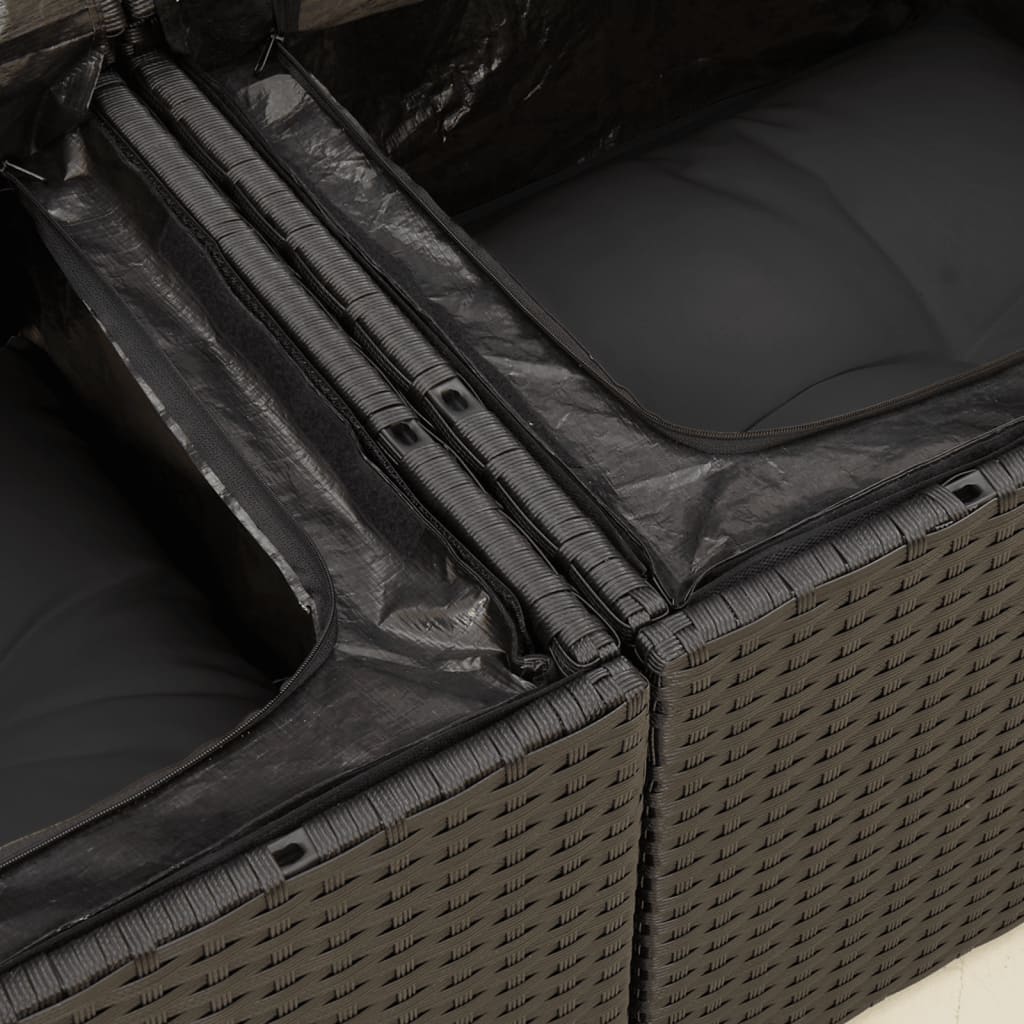 Divano da Giardino con Cuscini a 2 Posti Nero in Polyrattan | homemem39