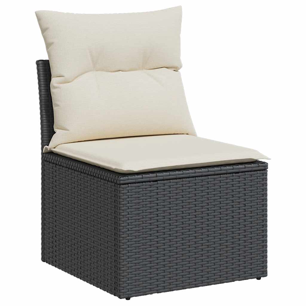 Divano Giardino Senza Braccioli con Cuscini Nero in Polyrattan | homemem39