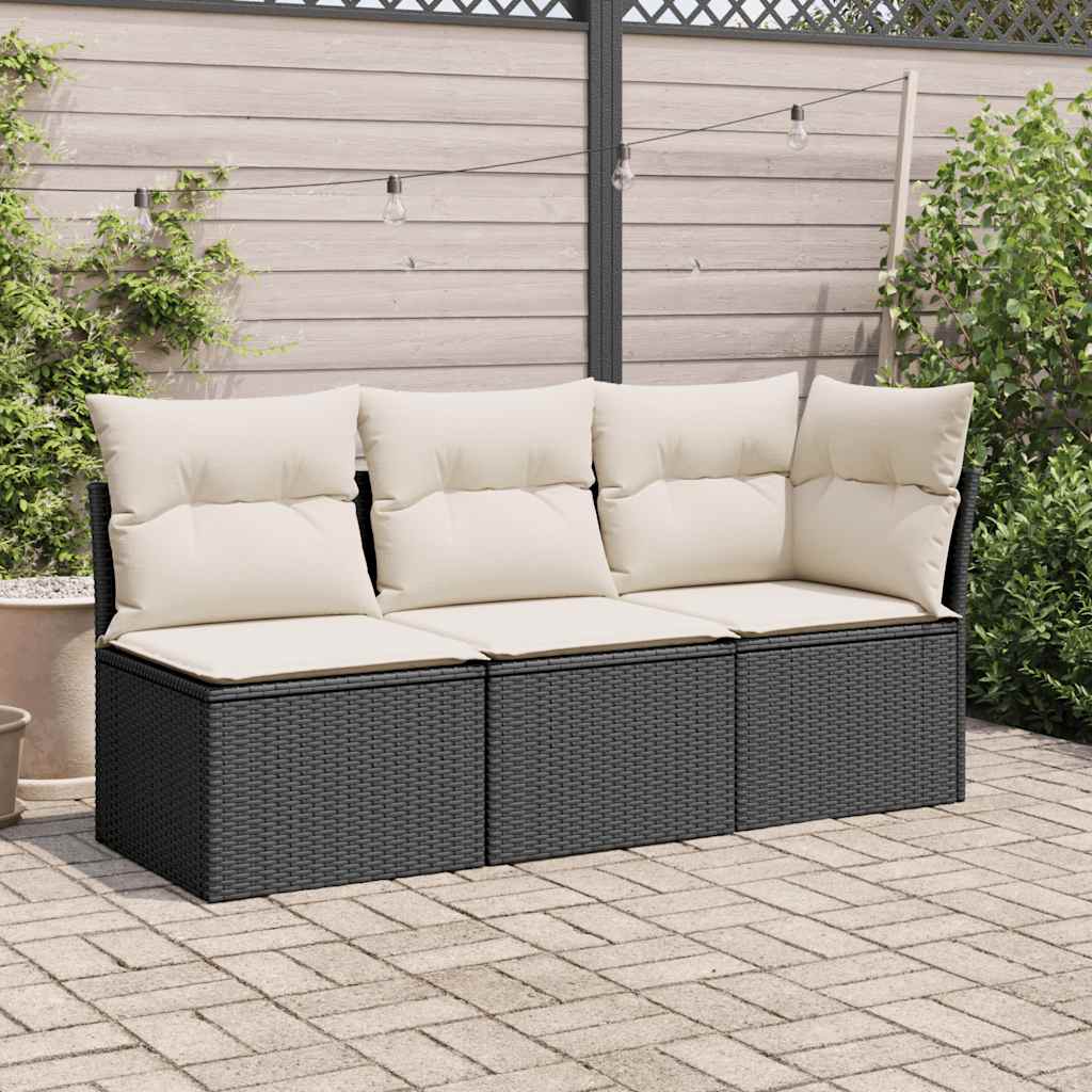 Divano Giardino Senza Braccioli con Cuscini Nero in Polyrattan | homemem39