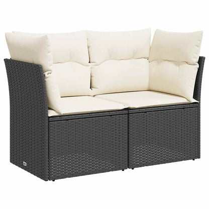 Divano da Giardino con Cuscini a 2 Posti Nero in Polyrattan | homemem39