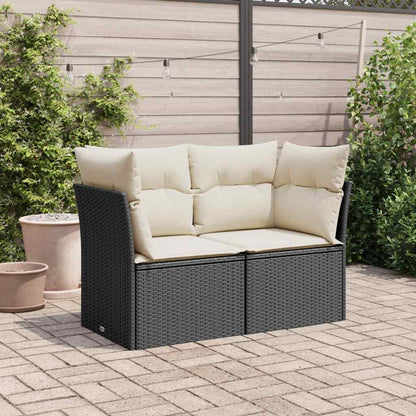 Divano da Giardino con Cuscini a 2 Posti Nero in Polyrattan | homemem39