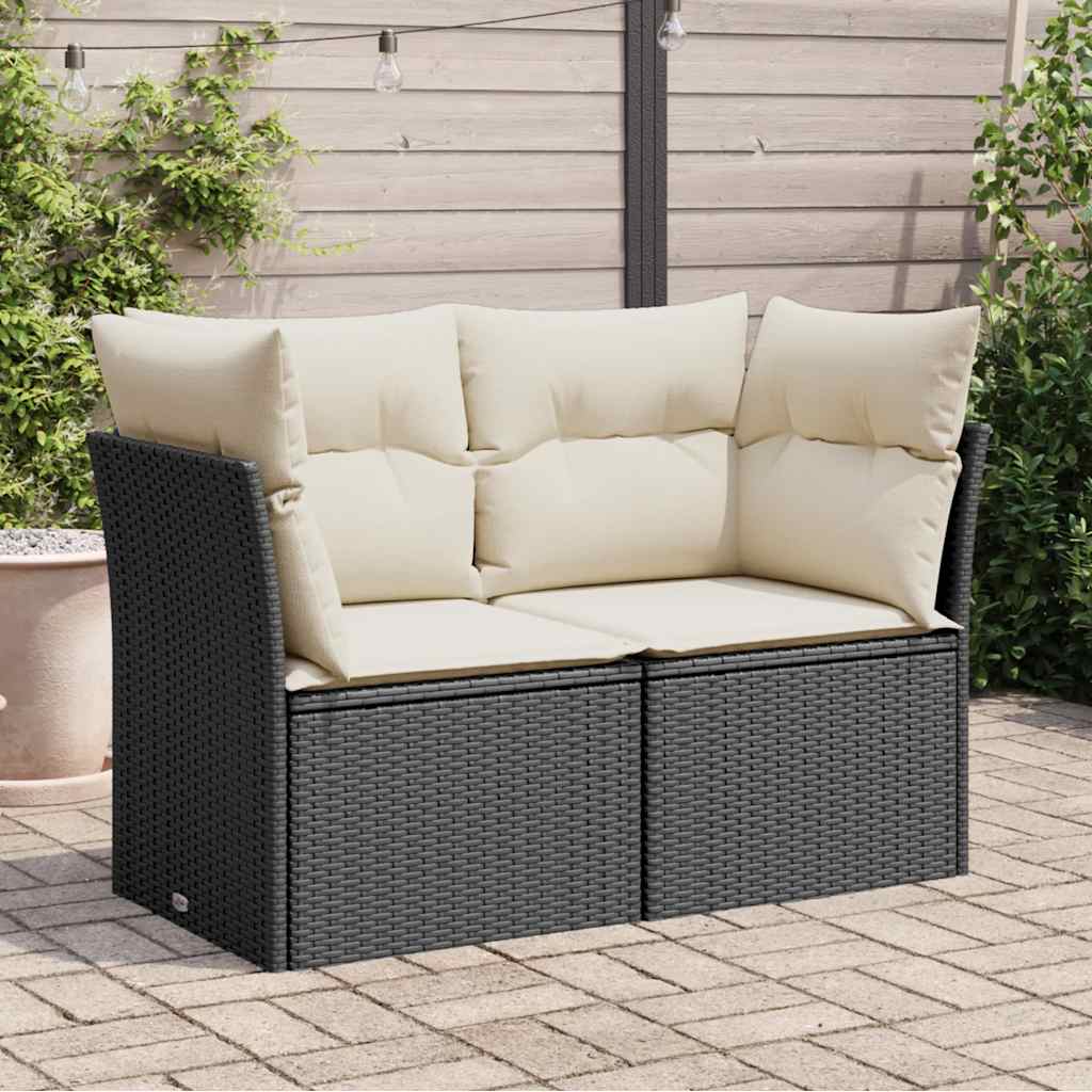 Divano da Giardino con Cuscini a 2 Posti Nero in Polyrattan | homemem39