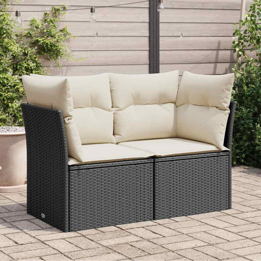 Divano da Giardino con Cuscini a 2 Posti Nero in Polyrattan | homemem39