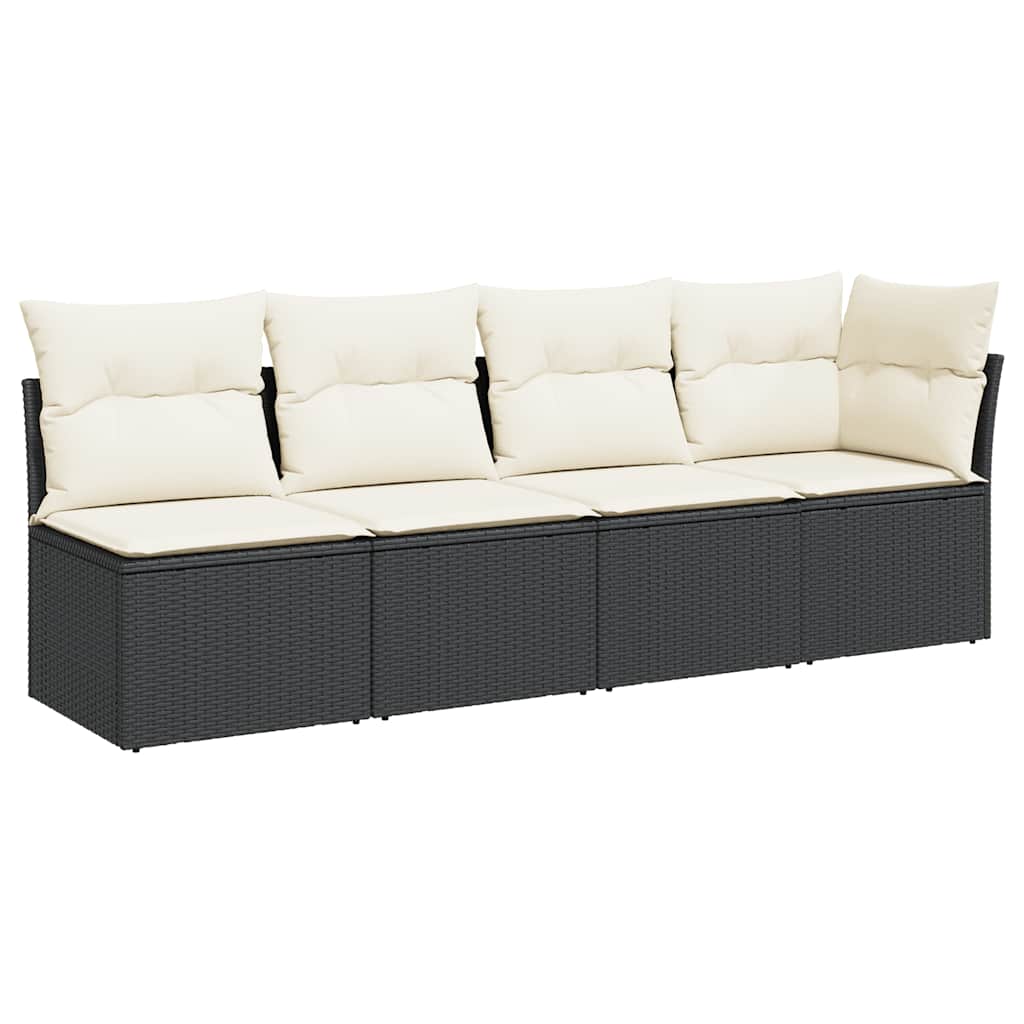 Divano da Giardino con Cuscini a 4 Posti Nero in Polyrattan | homemem39
