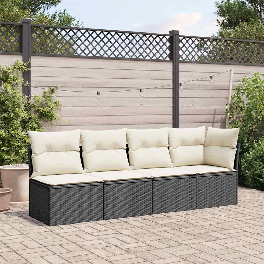 Divano da Giardino con Cuscini a 4 Posti Nero in Polyrattan | homemem39
