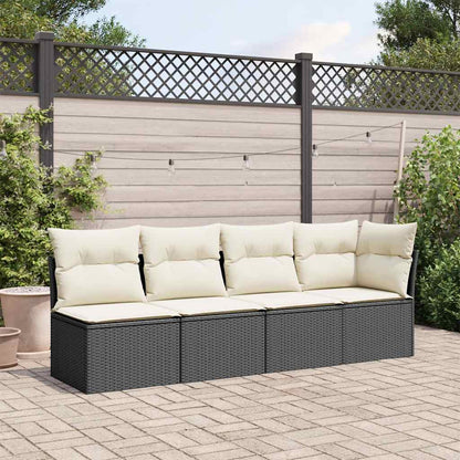 Divano da Giardino con Cuscini a 4 Posti Nero in Polyrattan | homemem39